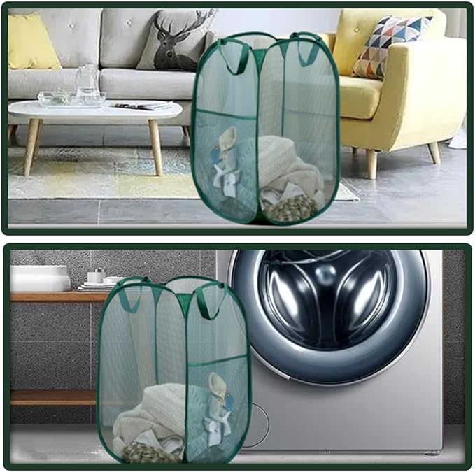 Pop Up Laundry Hamper, Reinforced Mesh Laundry Basket, Folding Clothes Storage