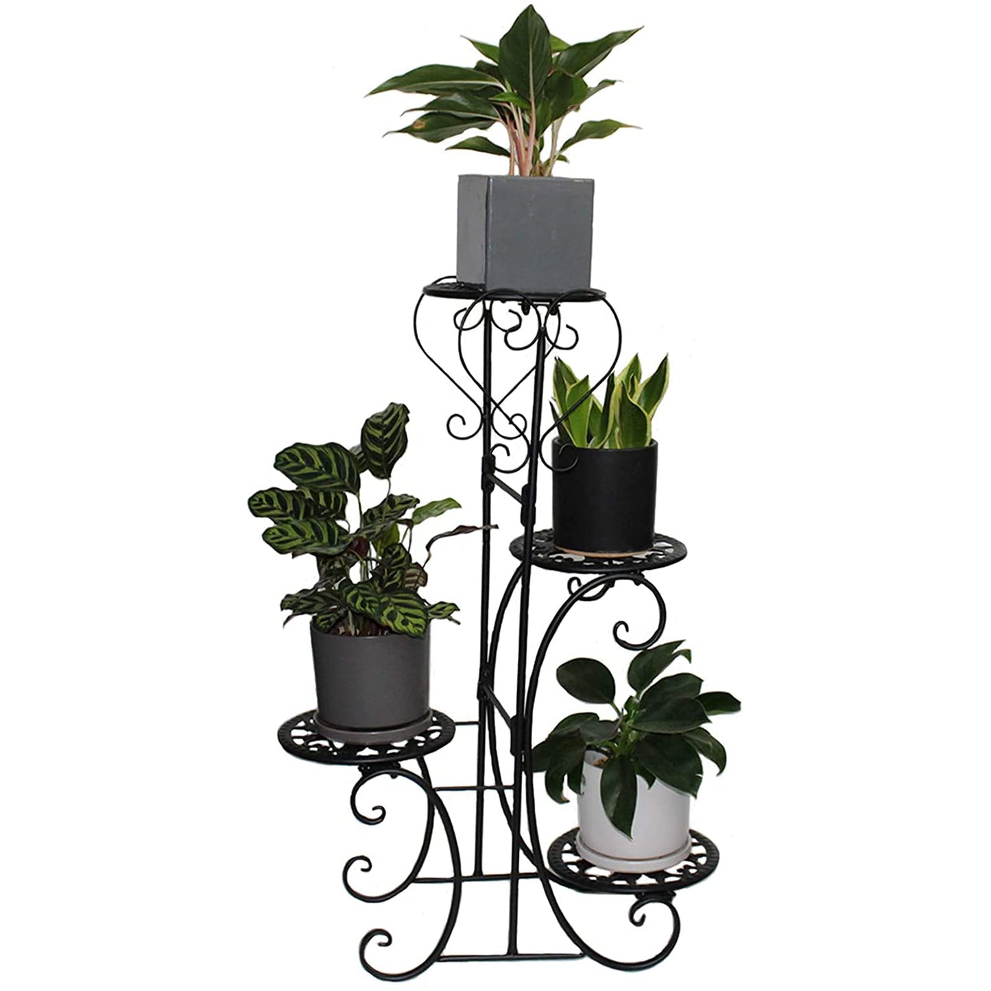 Plant Stand Indoor 4 Tier Metal Plant Shelf Stand Outdoor for Succulents Small Planters Flower Pots Display Rack Holder,Black