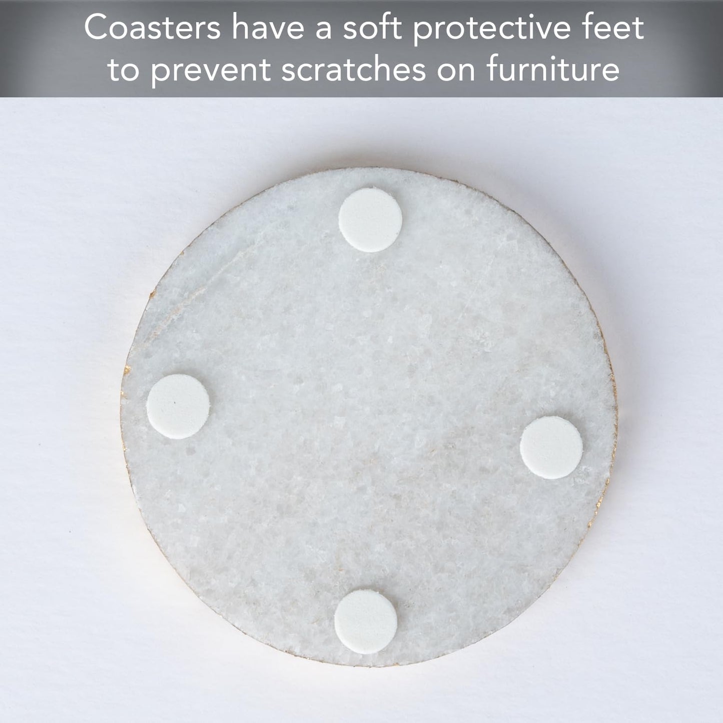 Thirstystone 4 Pack Round Natural White Marble Coasters w/ Gold Edges 4" Diameter Elegant, Luxurious, Stemware Safe