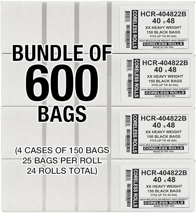 Aluf Plastics High Density Trash Bags, 45 Gallon, 22 Micron,