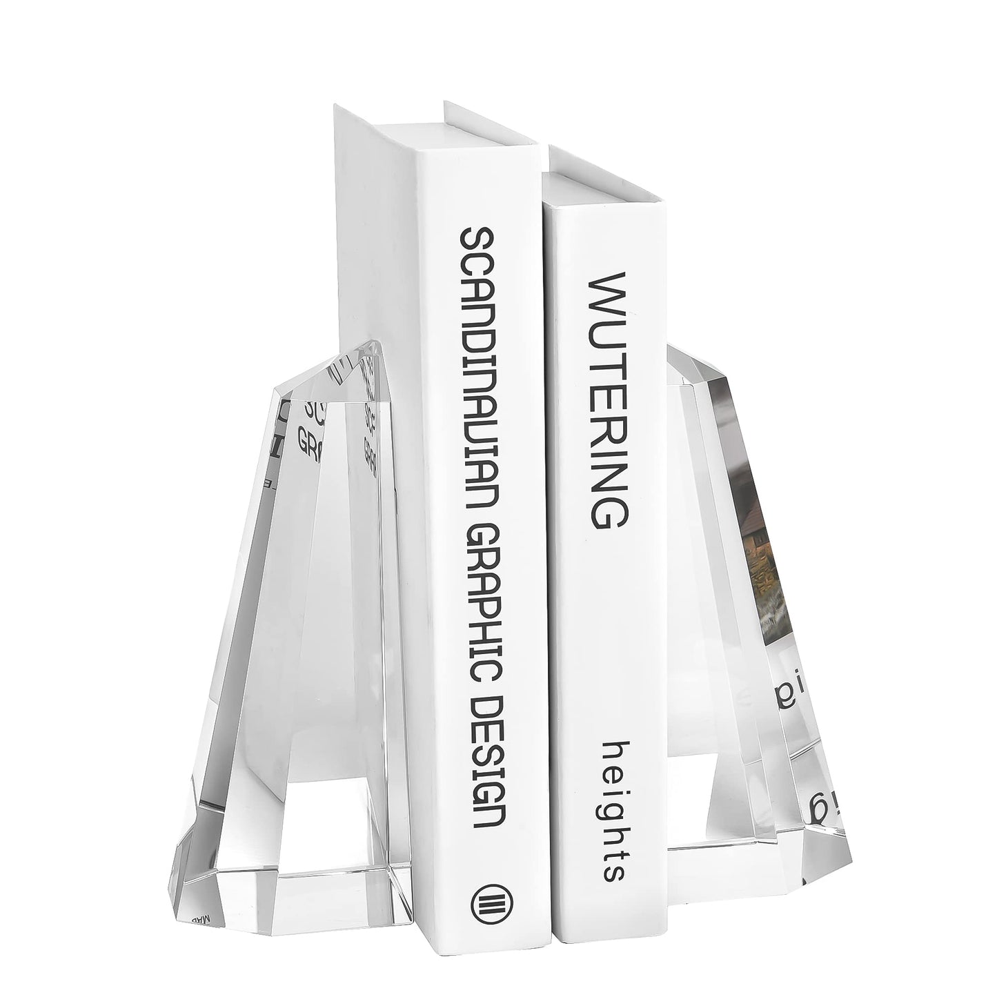 Kitcom Handmade Crystal Bookends Half-Obelisk Design, 1 Pair of Decorative Tabletop Bookends for Office, Home, Desk