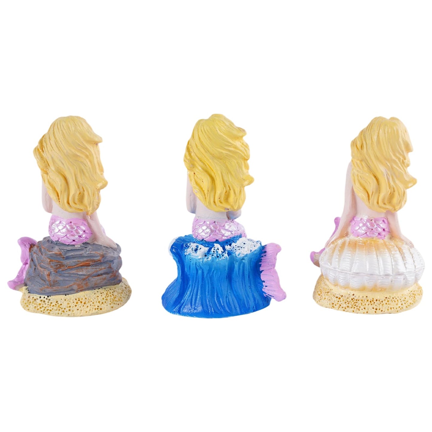 Brizoria Mermaid Decor Set of 3 Mermaid Figurines Sitting Resin Mermaid Statue Pink Tail Blonde Hair Coastal Beach Tabletop Aquarium Fish Tank Home Bathroom Decoration