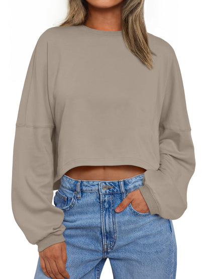Trendy Queen Cropped Sweatshirts for Women Oversized Crewneck Sweaters Long Sleeve Tops Fall Winter Clothes 2025
