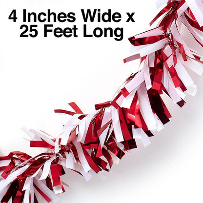 Anderson's Metallic Red & White Sparkle Glitter Tinsel Twist Garland, 25ft Holiday Decoration, Christmas Tree Trim, Parade Float Decor, Party Supplies, Graduation, Indoor/Outdoor Event Garland