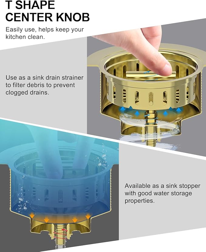 BOTEMY B9171 Gold Kitchen Sink Drain Kit 3 1/2 Sink Strainer