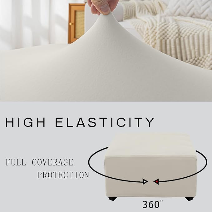 Super Stretch Ottoman Cover- Soft Form Fit Ottoman Cover Rectangular Ottoman