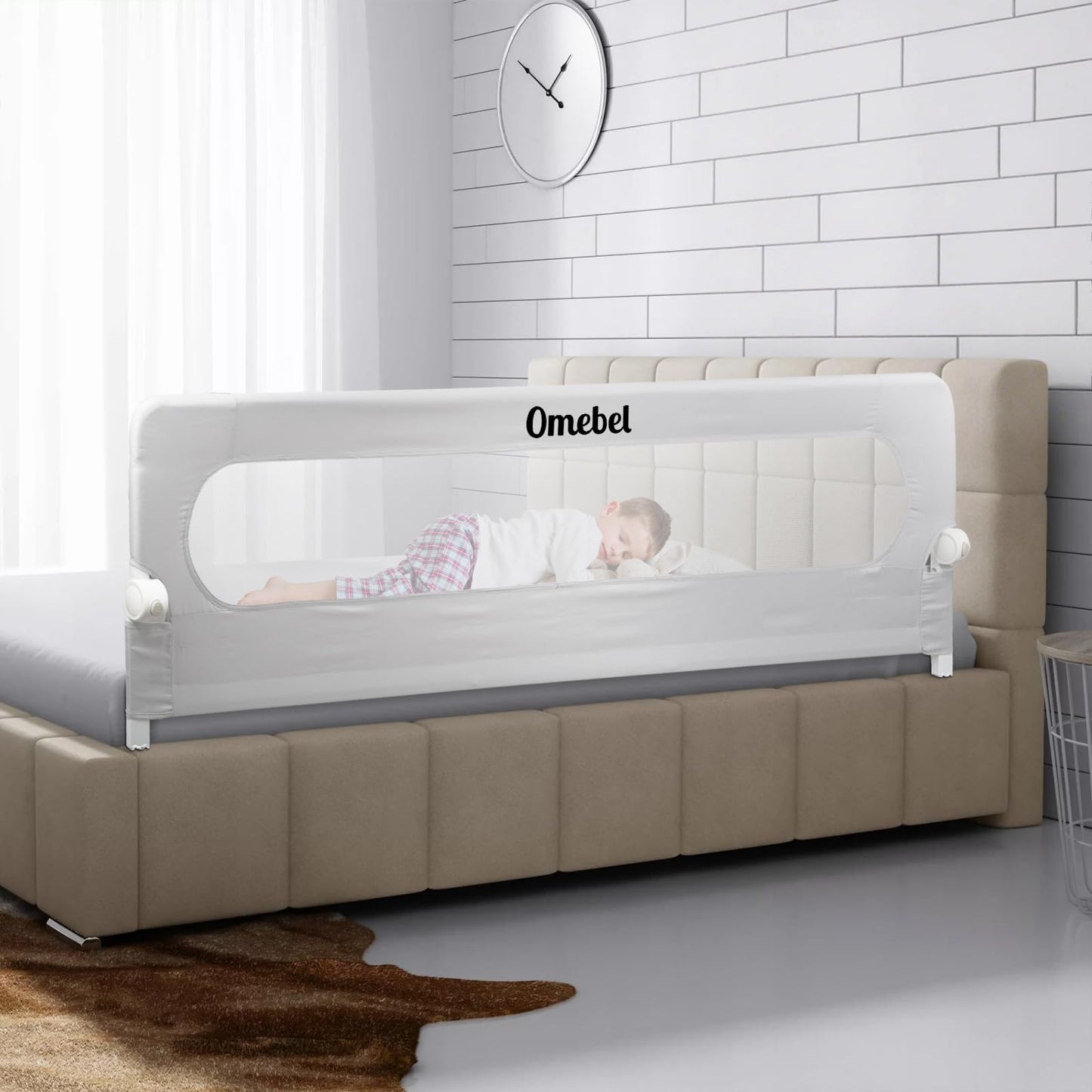 Omebel Toddler Bed Rail, 180cm/200cm Extra Long Baby Kids Bed Rail Guard Height Adjustable Folding, Safe Bed Side Rail for Queen, Full Size, Twin, King Size, Foldable & Button-Release Design