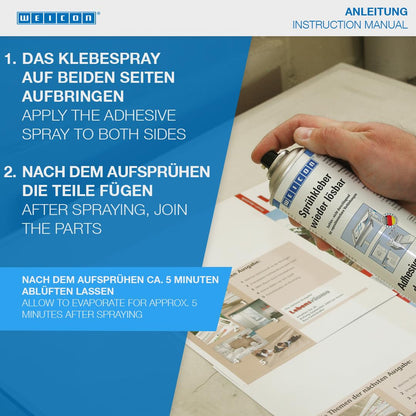 WEICON Adhesive Spray Detachable 500 ml, Non-Permanent for plotters, Cutting mats, Screen Printing & Stencils, Transparent