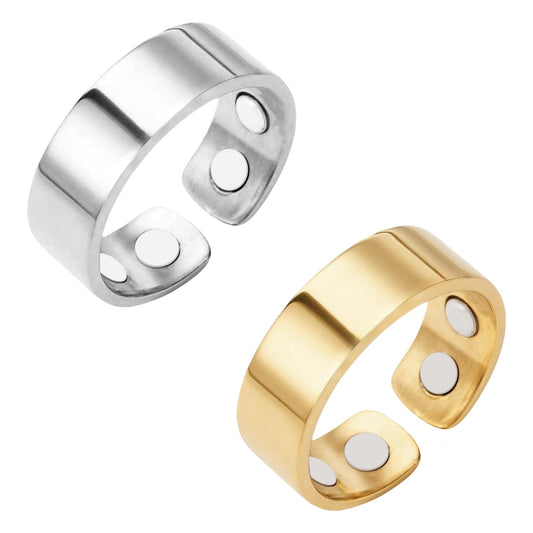 Topty 2PCS Magnetic Anti Snoring Auvulis Migraine Ring Titanium Lon Magtherapy Lymphatic Drainage Stainless Steel Ring for Women Men Health Jewelry Gifts in Gold Silver