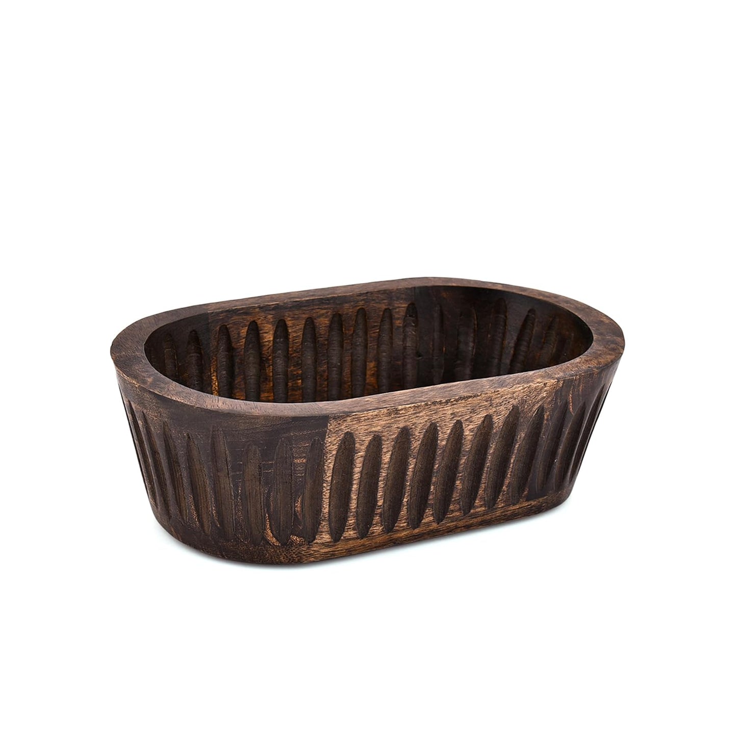 Kaizen Casa Decorative Mango Wood Bowl in Black Japan Finish – Elegant Rustic Centerpiece for Home, Restaurant & Café Tabletop Displays (10" X 6" X 3")
