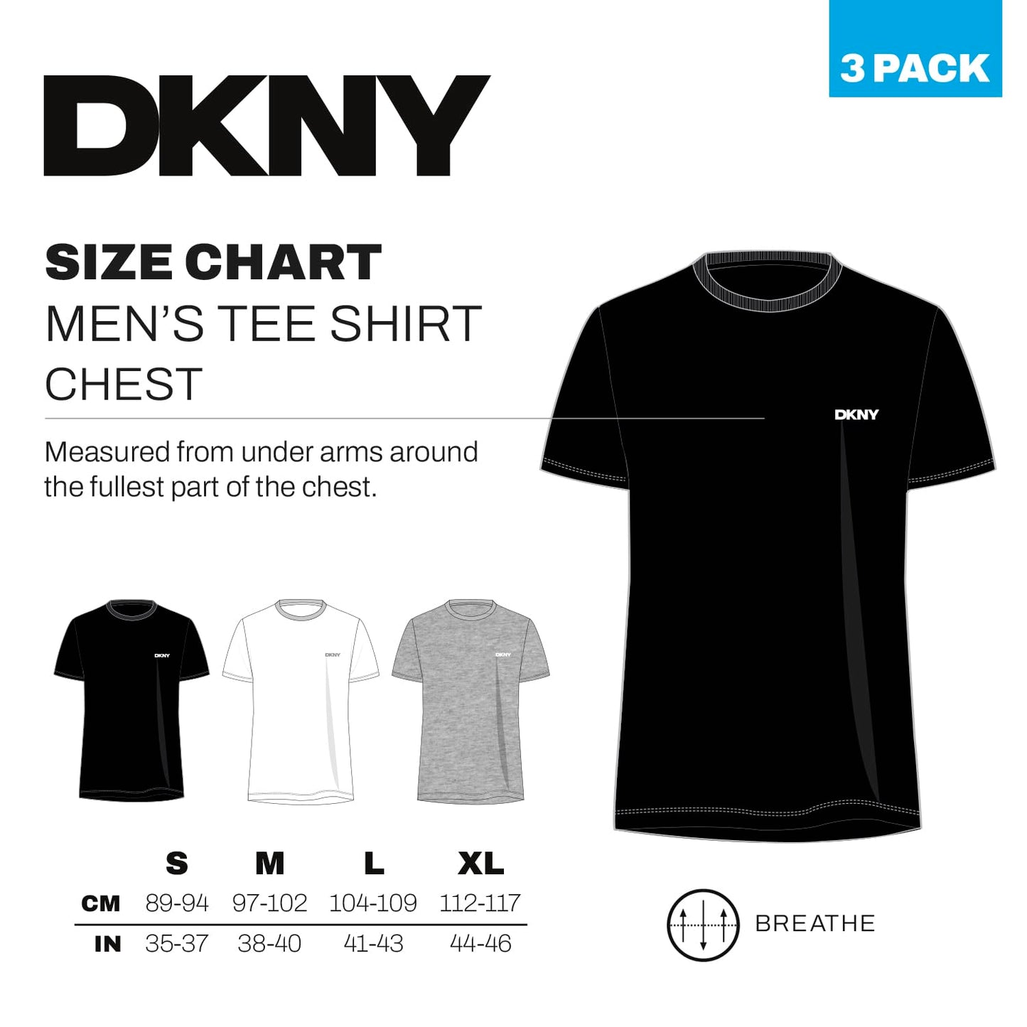DKNY Men's Giants T-Shirt, Black/White/Grey, XL (Pack of 3)