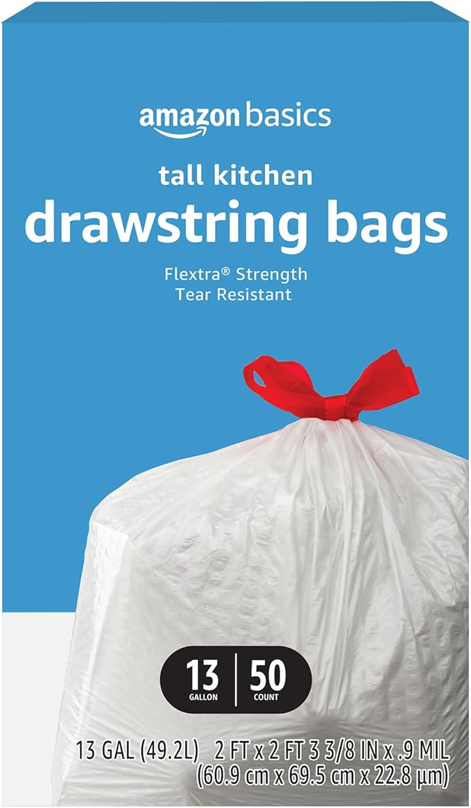 Amazon Basics Flextra Tall Kitchen Drawstring Trash Bags, 13 Gallon,