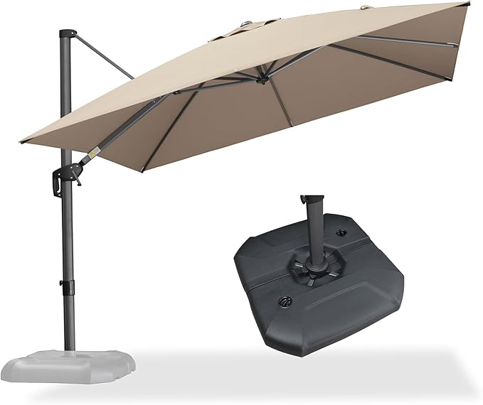 PURPLE LEAF 10 Feet Square Cantilever Umbrella Patio Umbrella with Base Outdoor Umbrella Aluminum Offset with 360-degree Rotation for Garden Deck Pool Patio Taupe