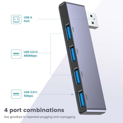 Fidioto USB Hub, 4-Port USB Splitter(1 * 3.0 Hub, 3 * 2.0 Hub) USB Splitter USB Expander for Laptop,Windows PC,Mac,Printer,Flash Drive,Mobile HDD, Notebook PC