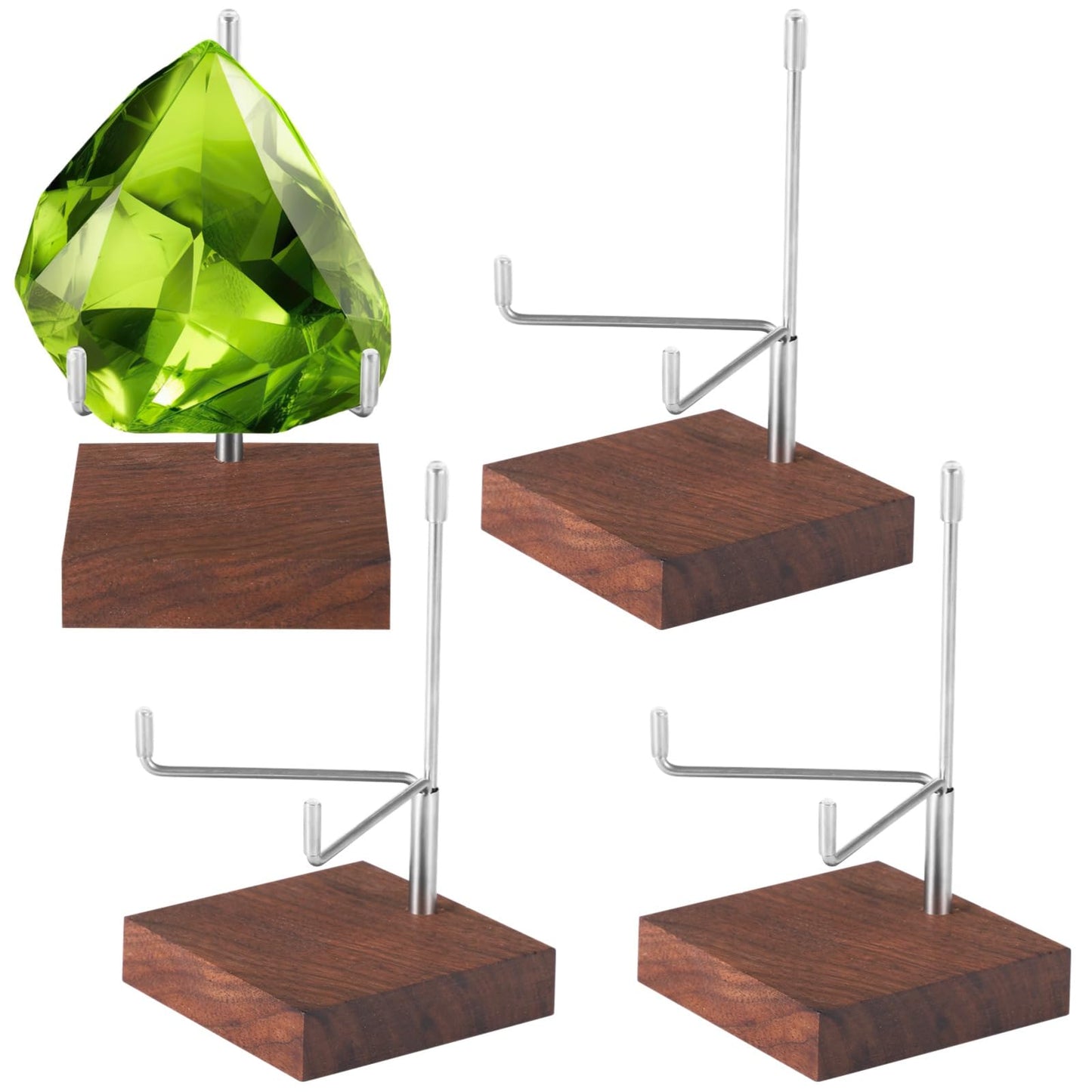 Homaisson 4 Pcs Crystal Display Stands, Wood Easel Holders with Adjustable Metal Arms, Walnut Rock Stands for Crystals, Geodes Display Racks for Crystal and Rock Collection Display