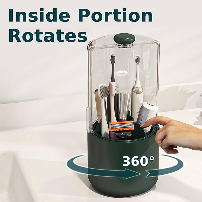 Toothbrush Holder with Cover 360 Rotating 4 Compartments Bathroom Toothpaste