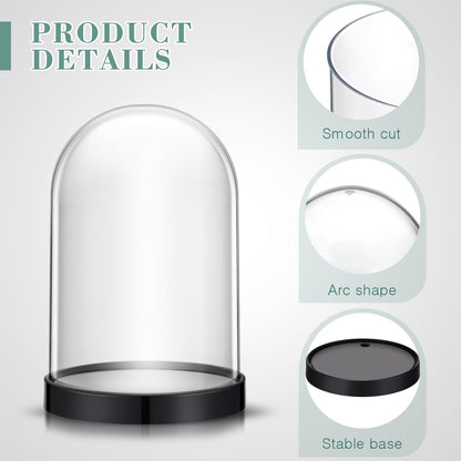 Zhengmy Plastic Dome Display Case Cloche Bell Jar with Base Clear for Collectibles Rose Office Home Tabletop Centerpiece Decoration(2 Pieces)