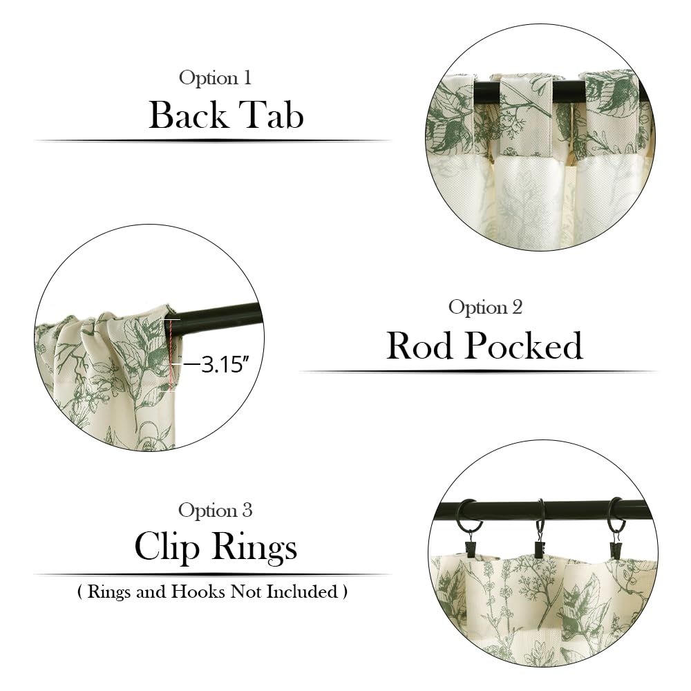 Autum Dream Blackout Curtains 2 Panels Chenille Curtains Drapes for Bedroom Back Tab Rod Pocket Poppy Floral Farmhouse Curtains for Living Room, Patio Doors,Green Floral, 52" W x 96" L