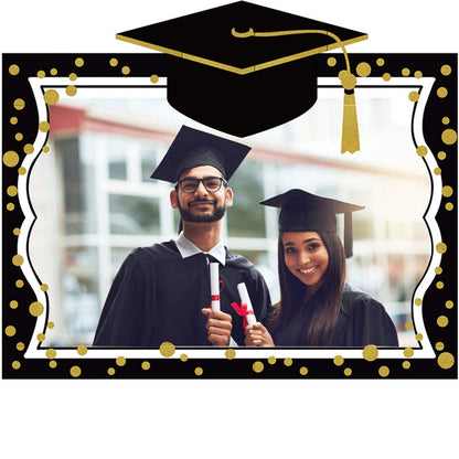 2025 Graduation Selfie Photo Booth Frame Black and Gold with 18Pcs Graduation Photo Booth Props, Upgraded Version with Support Cardboard, 2025 Grad Party Pose Sign