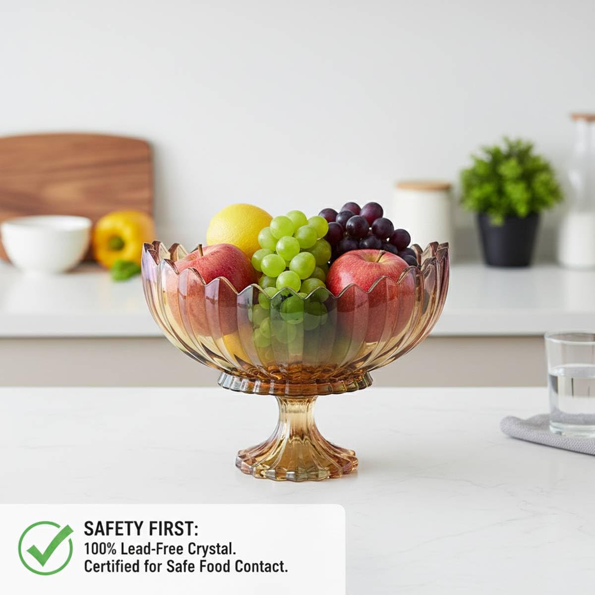 AMOLINCO Crystal Glass Oval Pedestal Fruit Bowl, Footed Decorative Bowl for Table Centerpiece, Kitchen Counter Dining Room Tables Decor Centerpiece