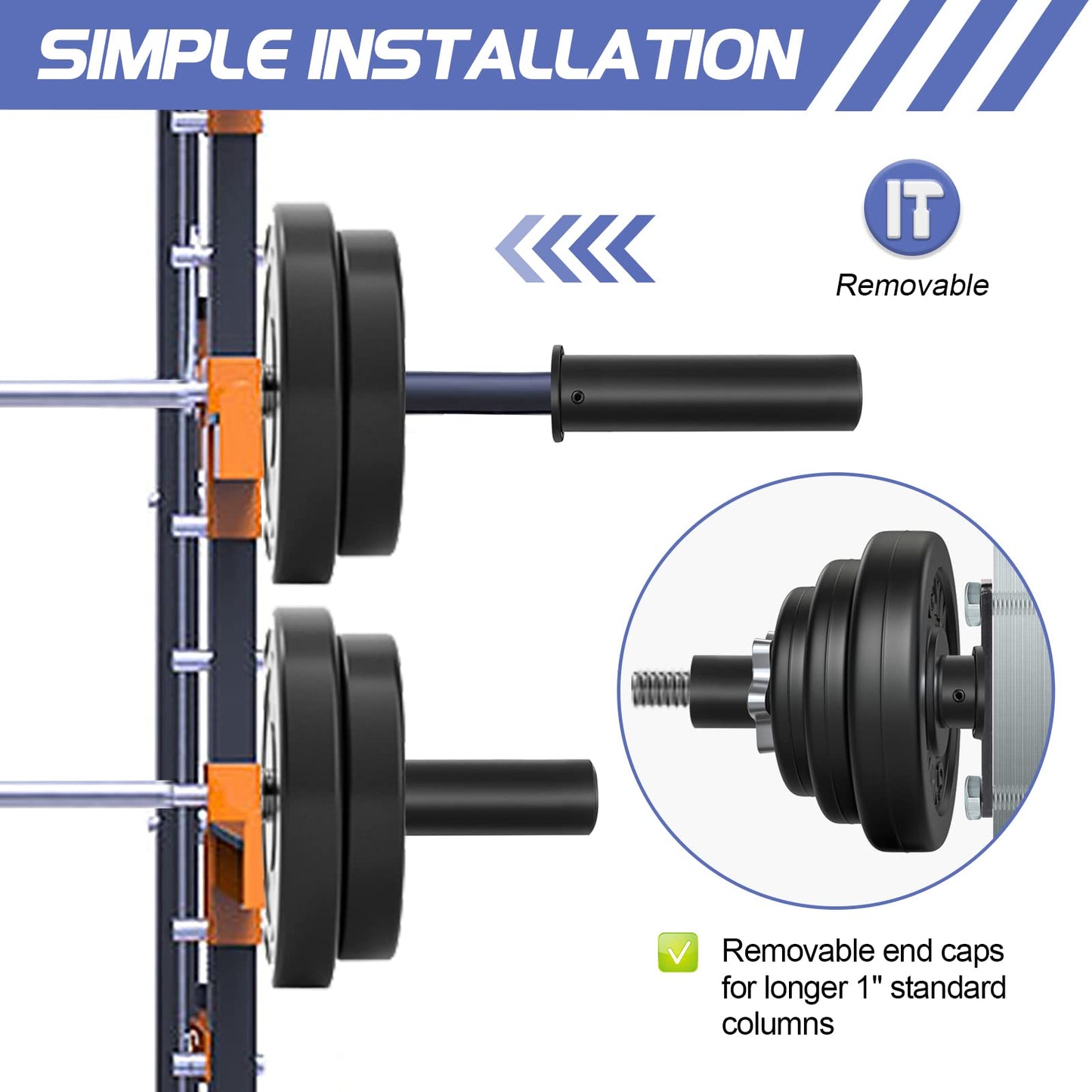 WINUSD 2Pcs Nylon Olympic Adapter Sleeve 8- Converts 1" Standard Weight Plate Posts to 2- Olympic Weight Plate PostsIncludes Removable end Cap and Allen Key