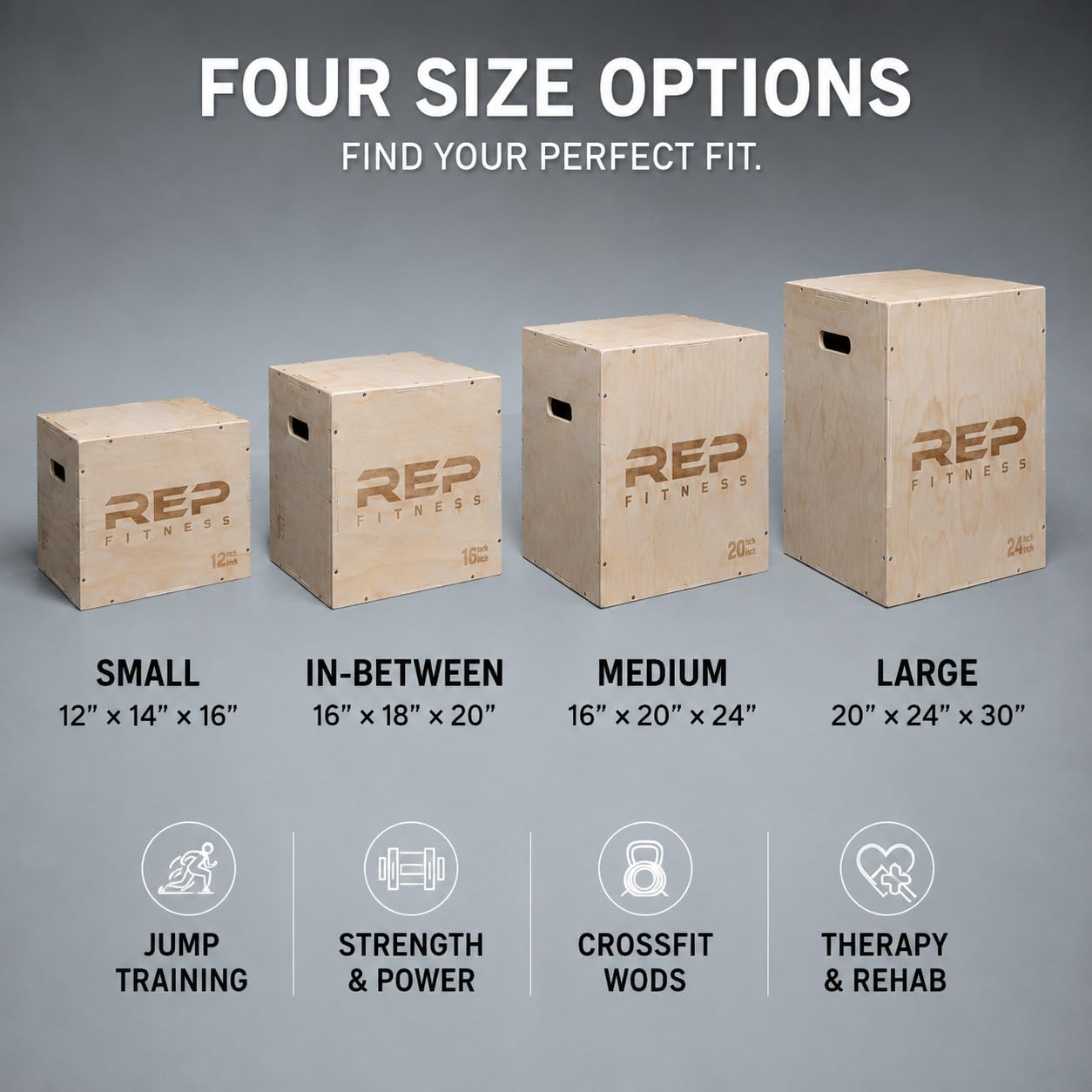 Rep Plyometric Wood Jump Box | CrossFit & Strength Training | 24/20/16 Wooden Step Platforms | Gym & Sports Workouts | Fitness, Exercise, Physical Therapy Equipment | Pro Conditioning Tool