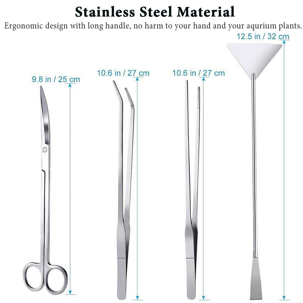 Aquarium Tools, Stainless Steel Aquascaping Tools- 4 in 1 Aquatic Plants Tweezers Scissors Spatula Cleaning Tool Set for Fish Starter Kits & Aquariums Tank Plants Kit