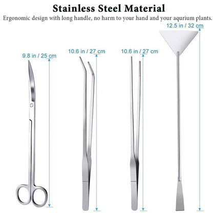 Aquarium Tools, Stainless Steel Aquascaping Tools- 4 in 1 Aquatic Plants Tweezers Scissors Spatula Cleaning Tool Set for Fish Starter Kits & Aquariums Tank Plants Kit
