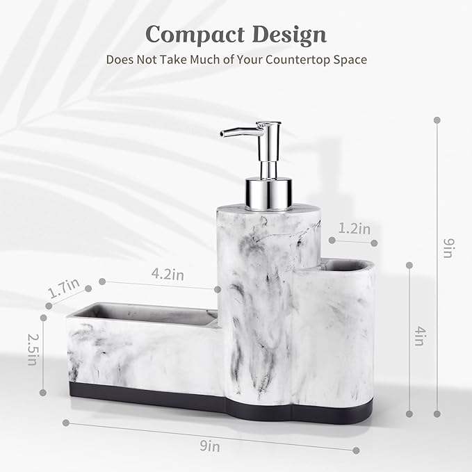 zccz Soap Dispenser with Sponge Holder and Brush Holder, Marble Pattern Kitchen