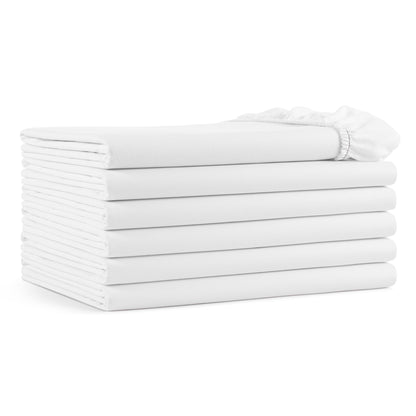 Arkwright Bulk Twin XL Fitted Bed Sheets - Pack of 6, 100% Cotton Sateen Bottom Sheet only with 12" Deep Pocket, Extra Soft Bedding Essentials for Hotels, Guests, and Vacation Rentals, White