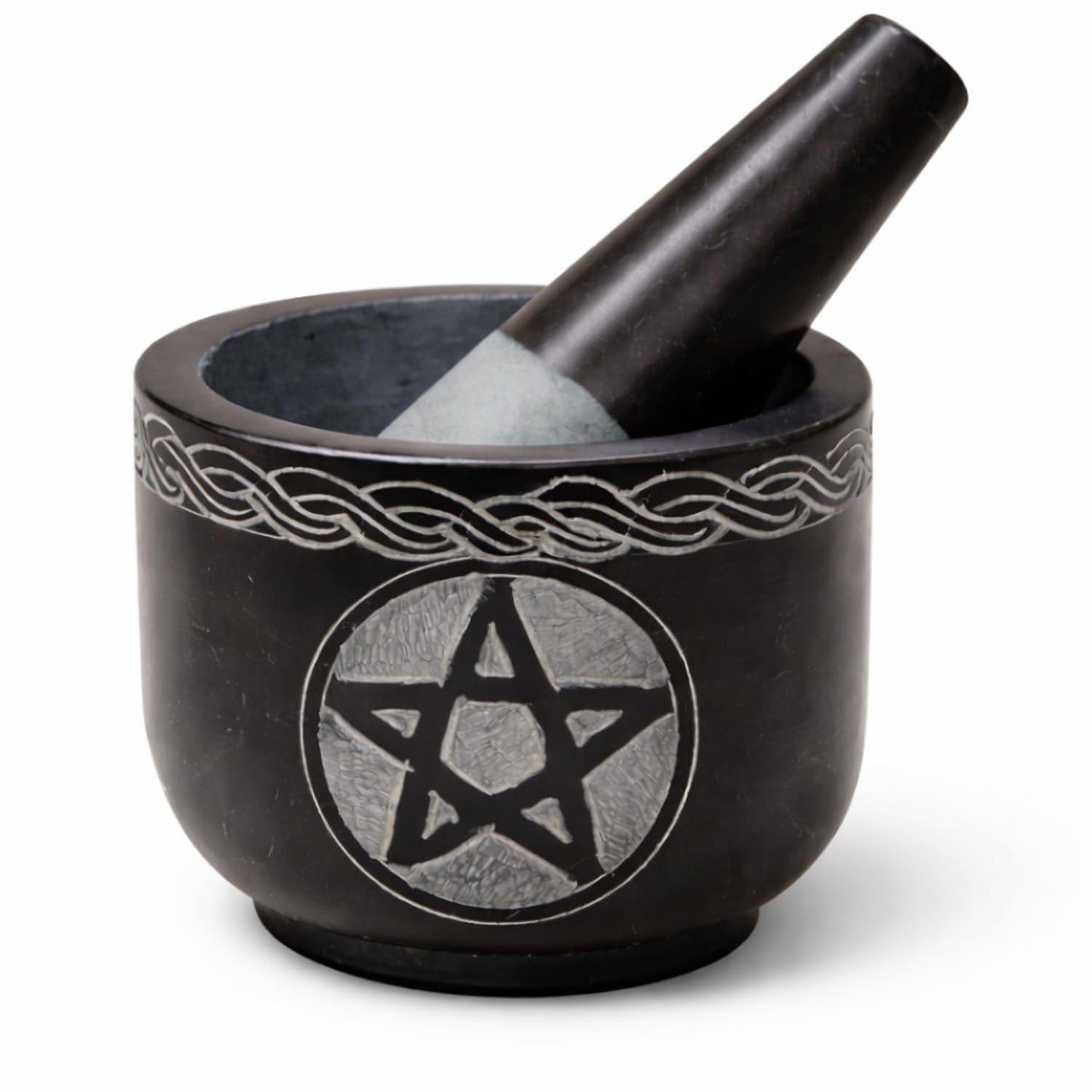KC KULLICRAFT Mortar and Pestle Set Unique - Black Pestle and Mortar Bowl Solid Stone Grinder for Herbs Spice Guacamole Garlic Ginger Root