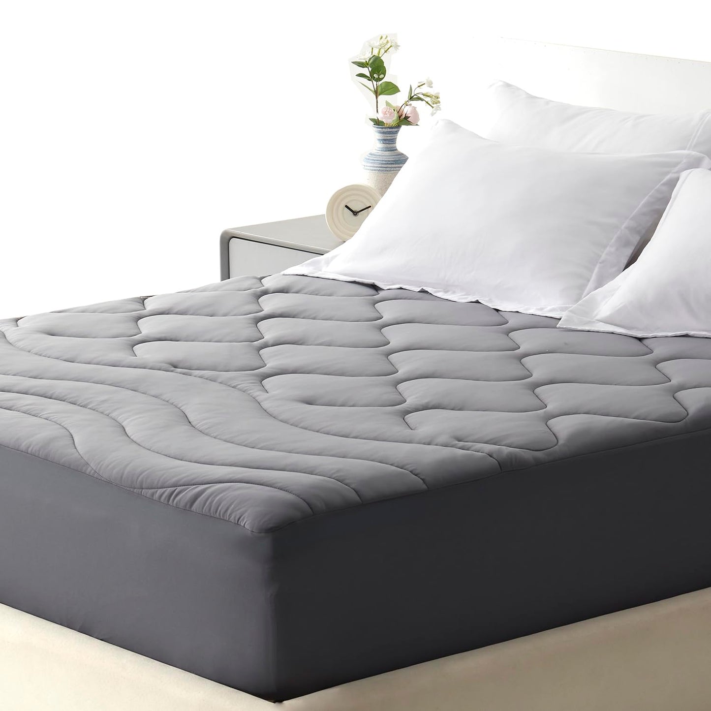 Sleep Zone Cooling Mattress Pad Twin XL, Support Mattress Topper, Breathable and Soft Mattress Protector, Deep Pocket Bed Cover, Machine Washable (Dark Grey, Twin XL)