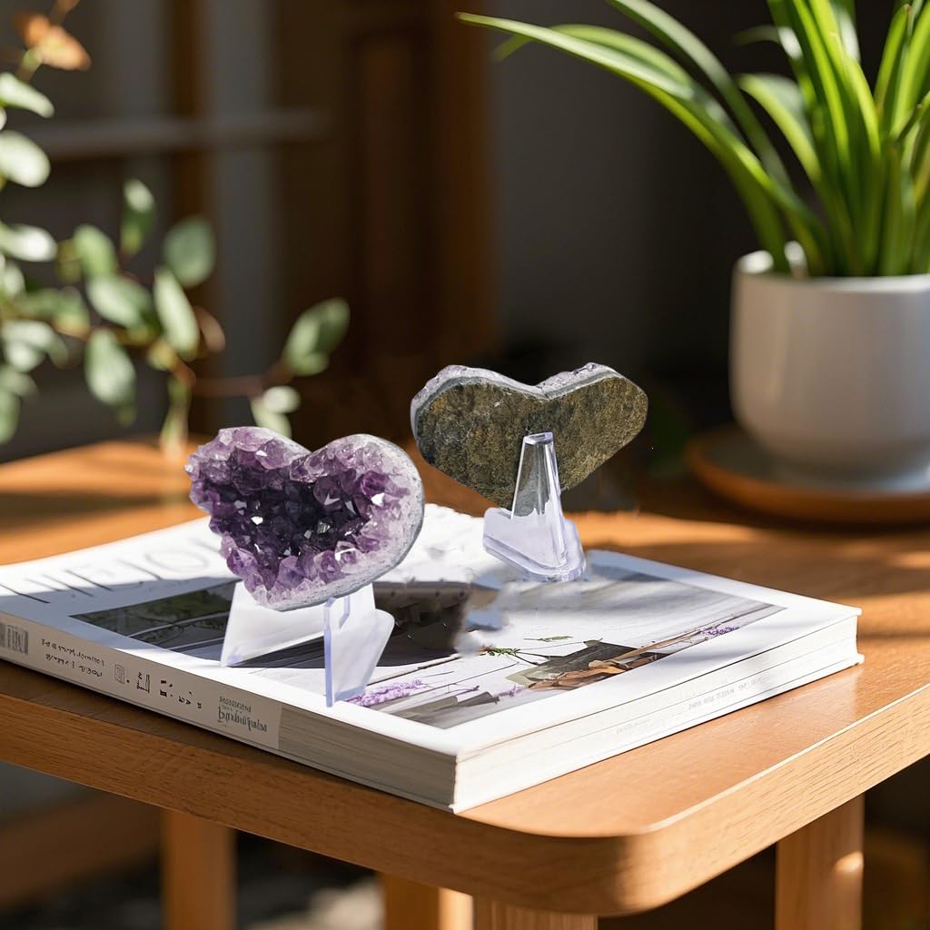 Luckeeper Crystals and Healing Stones Heart Crystal Amethyst Cluster Geode Raw Stones with Display Stand for Home Decor, Meditation, Spiritual Energy, 1Pc 2.34"-2.75"