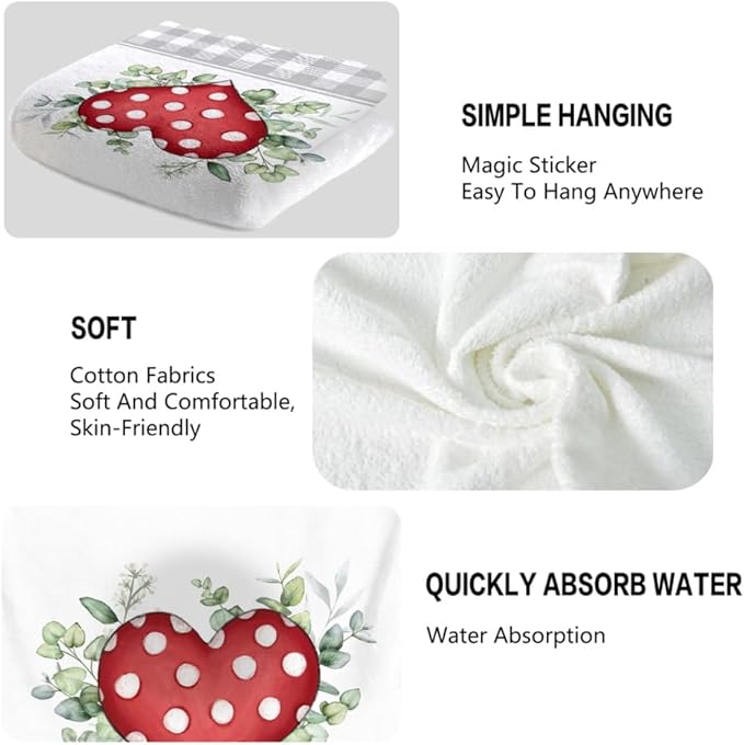 Valentine Bathroom Hand Towels, 2 Packs Decorative Pink Love Heart Kitchen