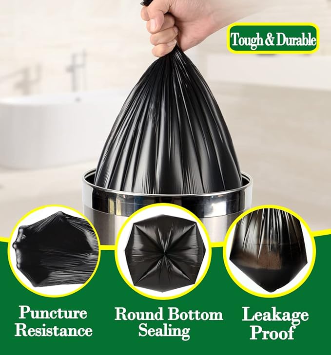 2 Gallon 120pcs Small black Trash Bags Plastic black Garbage Bags, Bathroom