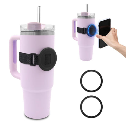 Water Bottle Phone Holder for MagSafe, Magnetic Holder Upgrade Silicone Anti-slip Adjustable Strap for Stanley Cup Gym Accessories, for iPhone & AirPods Owala Simple Modern Water Bottle w/2×Metal Ring