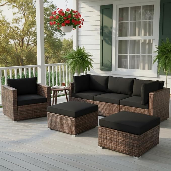 Tangkula 6 Pieces Wicker Patio Furniture Set, PE Rattan Outdoor Sectional