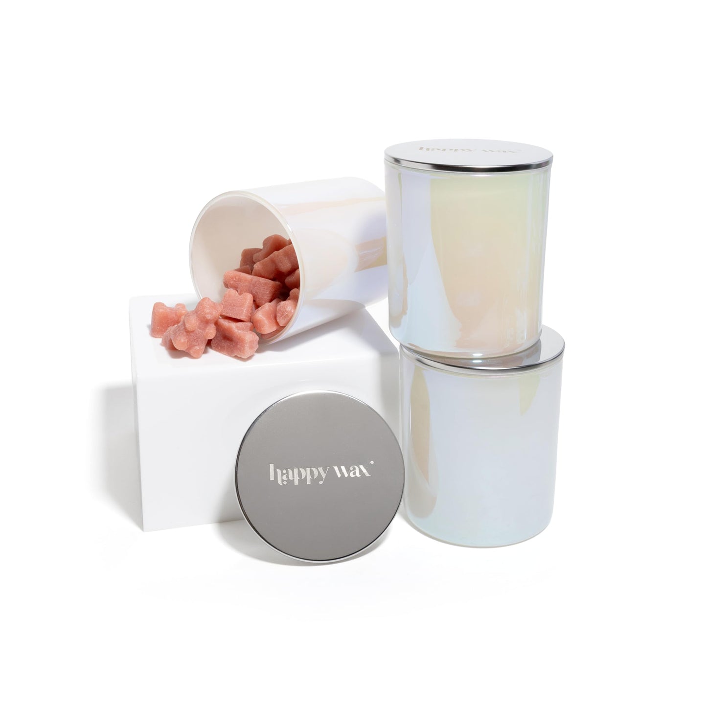 Happy Wax Opalescent Glass Storage Container Wax Jars for Scented Soy Wax Melts - 3 Pack