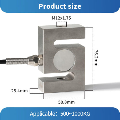Digital Force Gauge with S Type Load Cell,Push Pull Gauge Dynamometer,Peak/Track Mode, ± 0.05% F.S Accuracy Input MV Signal Test G/kg/T/lb/oz/N/KN/Nm/Ncm/Pa/MPa/GPA/Psi/bar etc. (0-1T)
