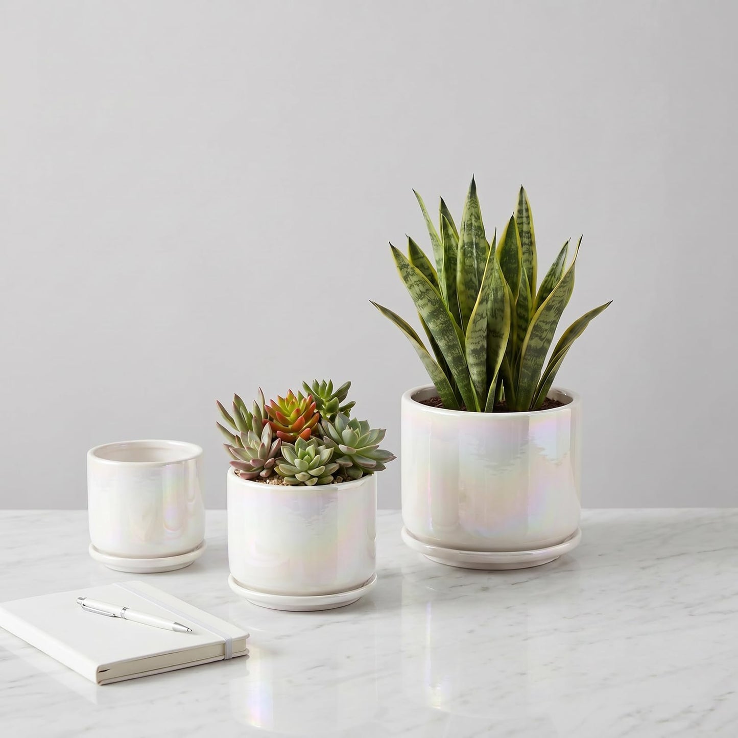 EFISPSS Plant Pots, 4+5+6 Inch Pots for Indoor Plants,Ceramic Planter Pot with Drainage Hole,Flower Pots for Succulent Cactus,Set of 3 - Rainbow Pearl Glaze