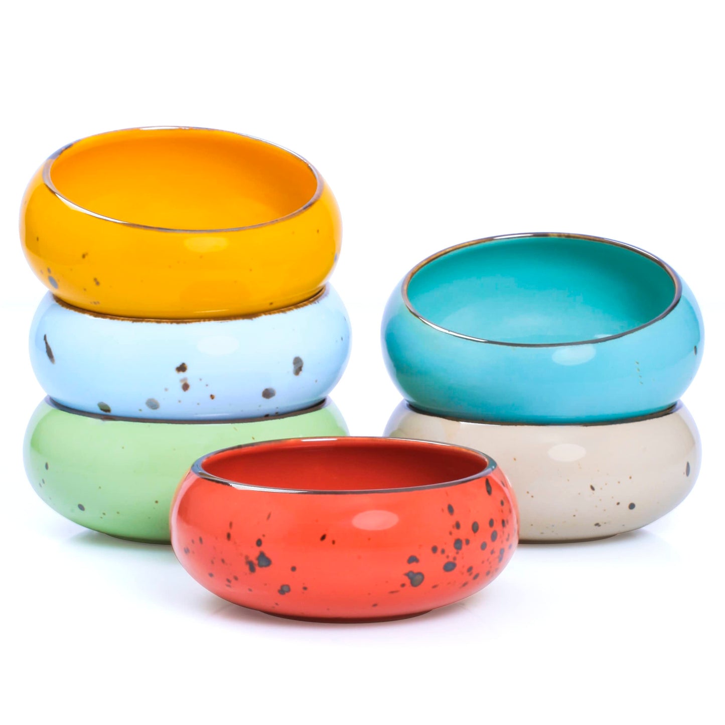 Esfour Ceramics Small Hand Craft Dessert Bowls - 13.5oz, Set of 6 - Microwave, Oven, Dishwasher Safe, Ice Cream, Soup, Snacks, Rice, Cereal, Chili, Side Dishes, Dips, Ideal Gift - Vivid Assorted Color