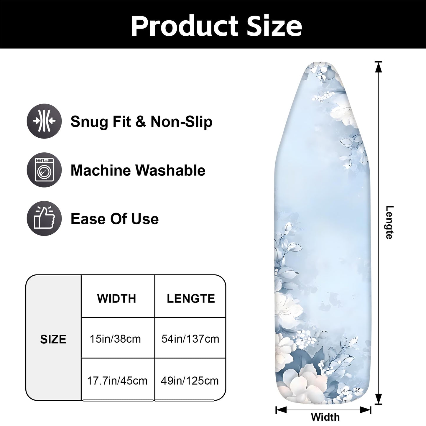 Ironing Board Cover for Crafting, Flat Decoration with Elastic Edge Standard Size, Perfect for Home Laundry Room, Ideal Gift for Craft Enthusiasts (Light Blue, 15" x 54")