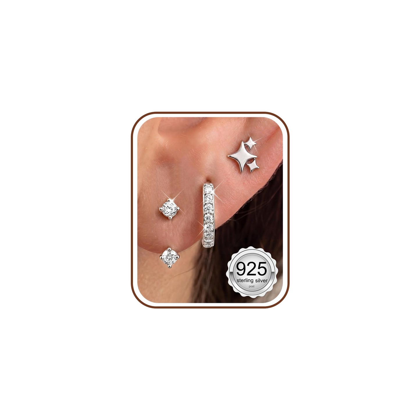 MILACOLATO 925 Sterling Silver Earrings for Women, Sterling Silver Filled Small Huggie Hoop Earrings Sets for Multiple Piercing Hypoallergenic Jewelry, CZ Cartilage Earrings Stacks Trendy Jewelry Gifts, 3 Pairs-C