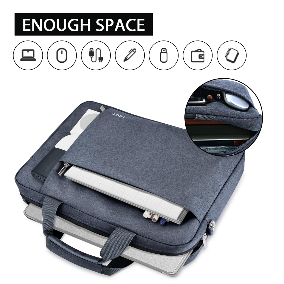 Ferkurn Laptop Bag Case Sleeve 15 15.6 16 inch for Women Men Compatible with 15"/16" MacBook Pro/Air M4/M3/M2/M1, Surface Laptop 6/5/4 Book, XPS 15, HP Pavilion, Lenovo, Acer, ASUS, Samsung, Grey