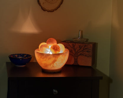 Spantik Himalayan Fire Bowl Salt Lamp with 6 Massage Balls Premium Quality Authentic from Pakistan