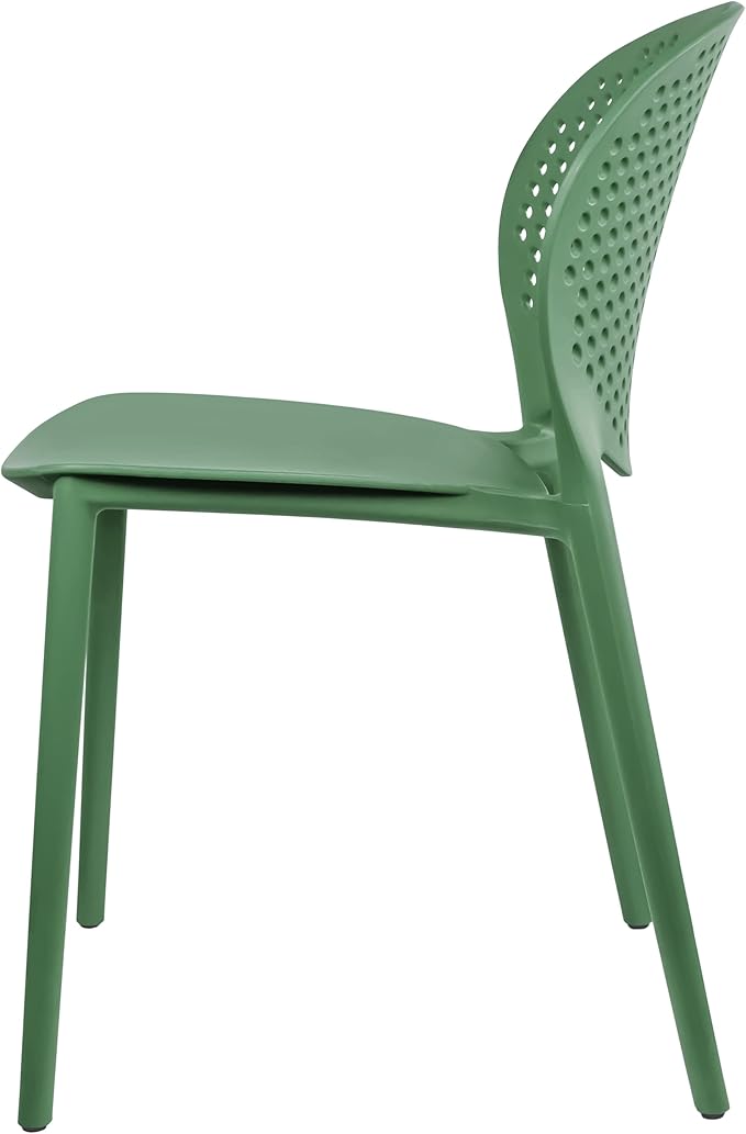 2xhome Patio Dining Chair | Modern Stackable Outdoor Pool Side Chair | Weather Resistant Plastic for Yard, Porch, Balcony, Kitchen, Green, Single, Set of 1