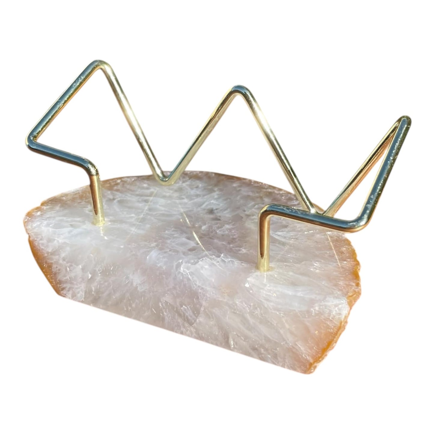 Craftsman Stoneworks Dyed Agate Business Card Holder Desktop Display Stand with Metal Wire Holder for Office Professionals - Holds up to 70 Cards (Natural, Medium)