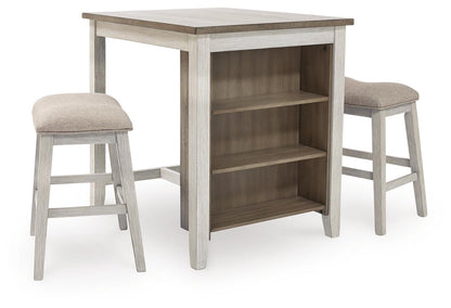 Signature Design by Ashley Skempton 3 Piece Counter Height Dining Set, Includes Table and 2 Barstools, Cushioned Seats, Wood, Whitewash