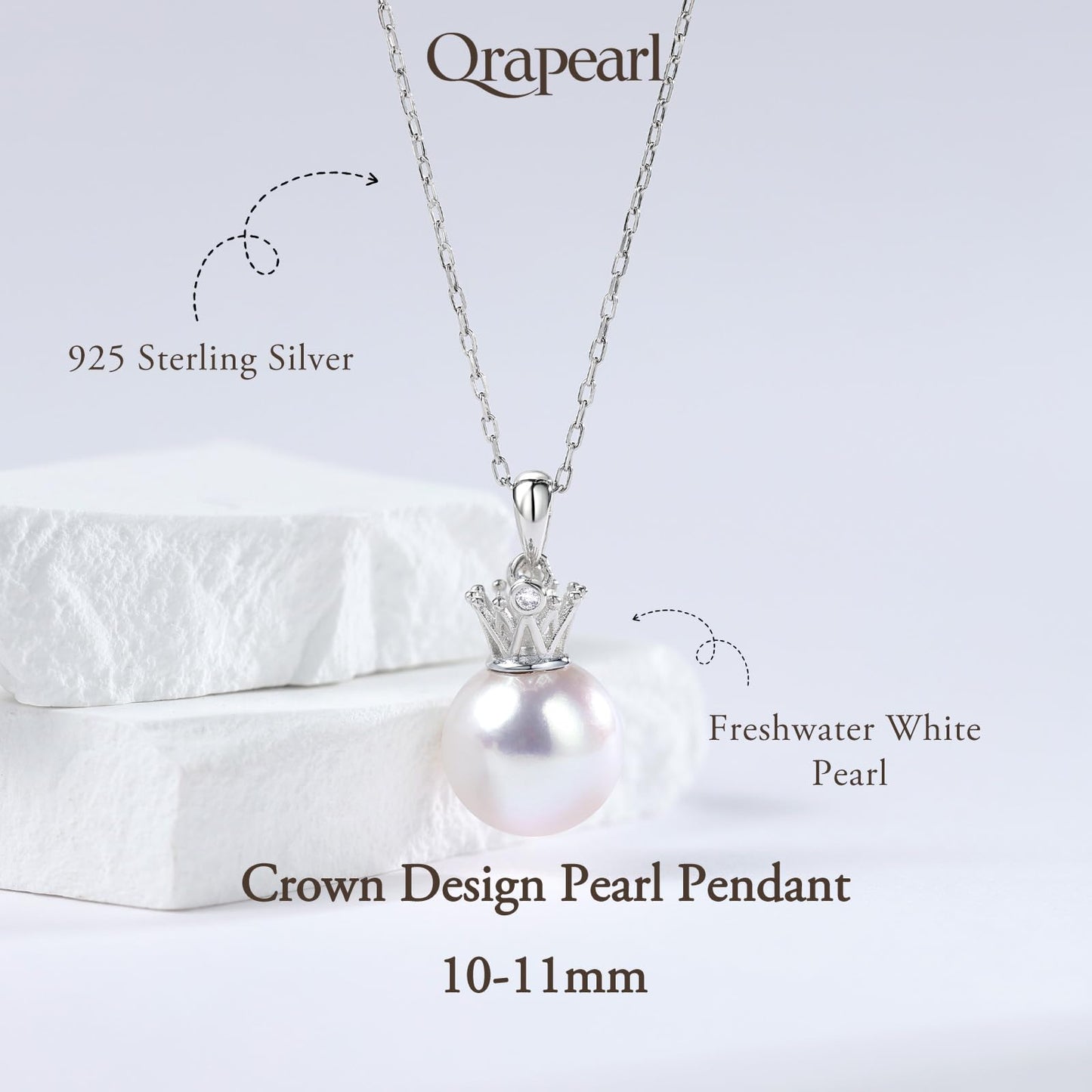 White Pearl Necklace Natural AAAA+ Freshwater Pearl Necklace for Women 10-11mm Natureal Single Pearl Necklace with 925 Sterling Silver Chain Gift for Women
