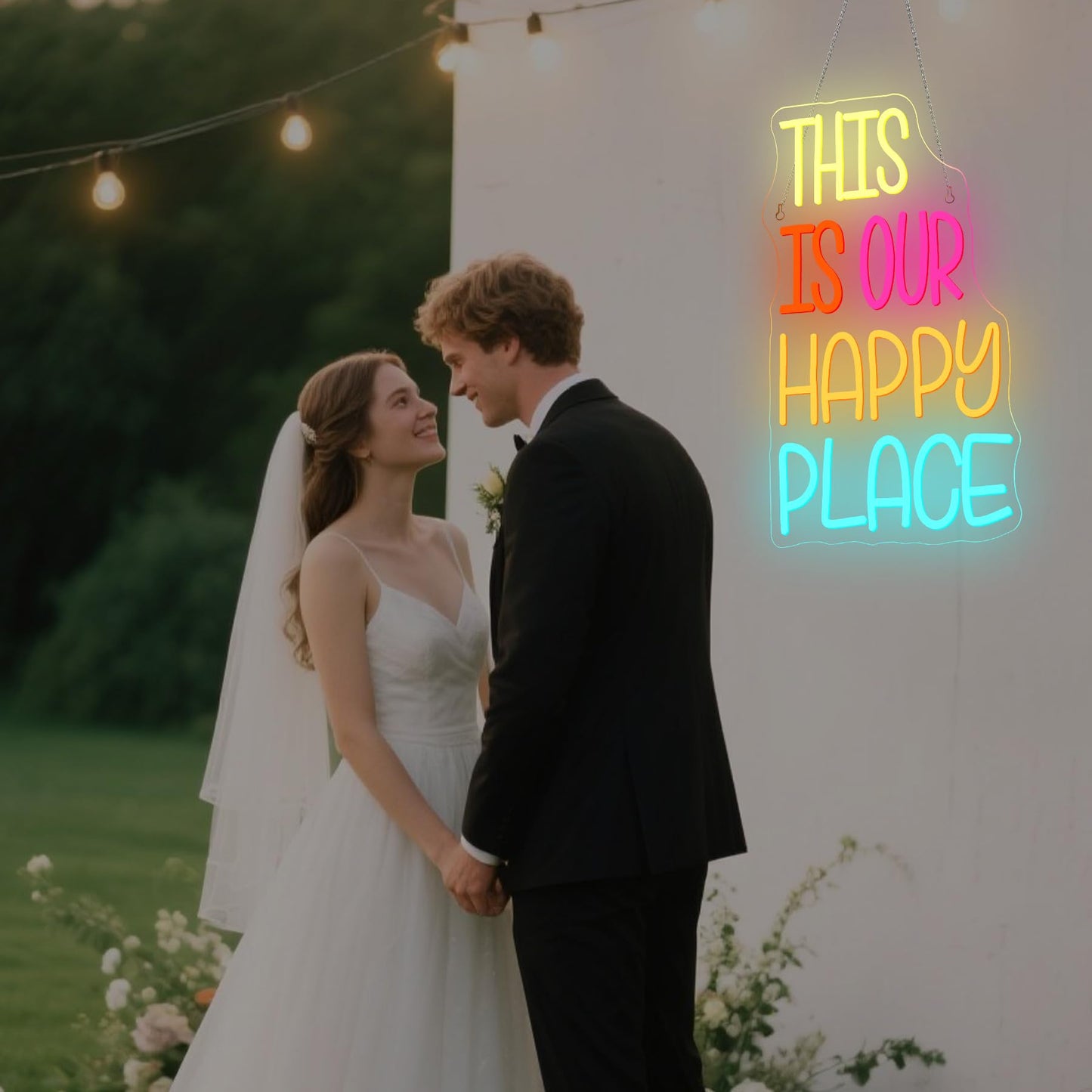 NOSUN This is Our Happy Place Neon Sign Happy Place Neon Signs for Wall Decor Dimmable Warm White LED Signs for Bedroom Classroom Man Cave Home Bar Birthday Party Game Zone Decor Neon Classroom Sign